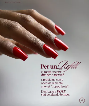 Se per un refill ci metti 2 ore, 2 ore e mezza, la prima cosa che NON devi fare è iniziare a correre.
La domanda giusta è un’altra: dove stai perdendo tempo?
Rimozione?
Manicure e preparazione?
Stesura del prodotto?
Limatura?
Colore e finitura?
Perché 